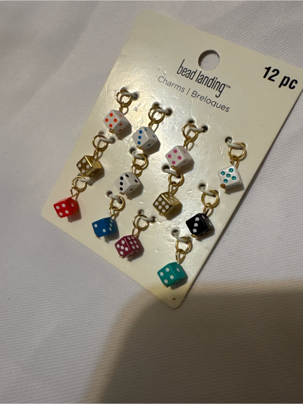 Bead Landing  Multicolor Dice Charms with Gold Hardware